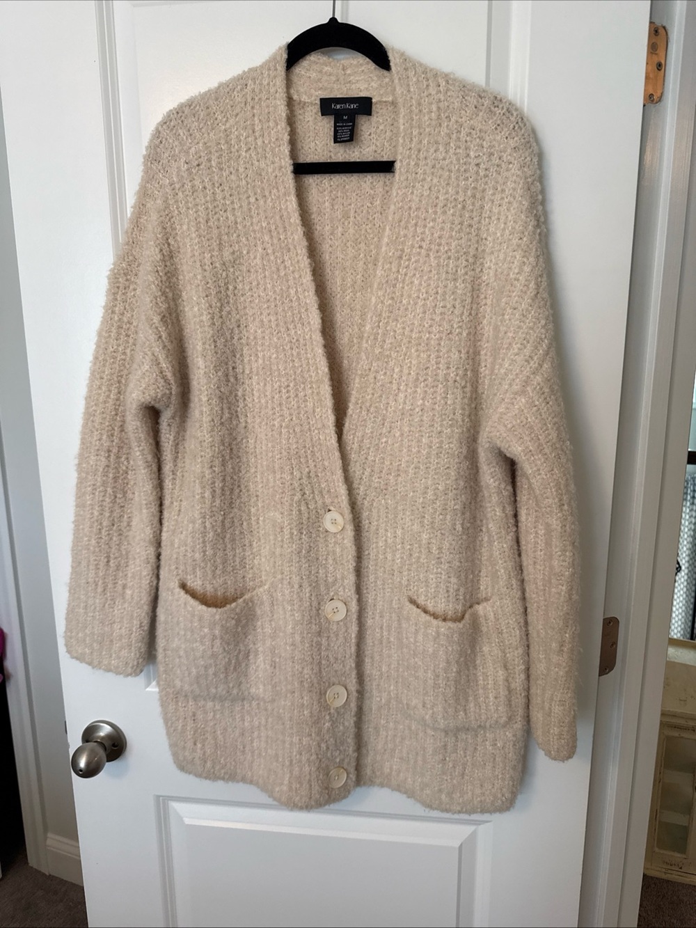Karen Kane Soft Cream Button-Up Knit Cardigan